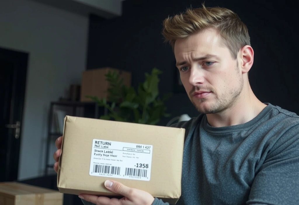 Customer holding a package with a return label