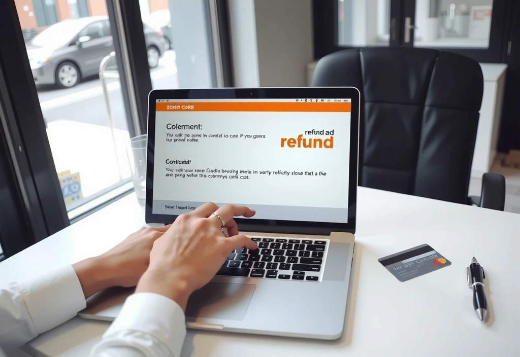 Person processing a refund on a computer